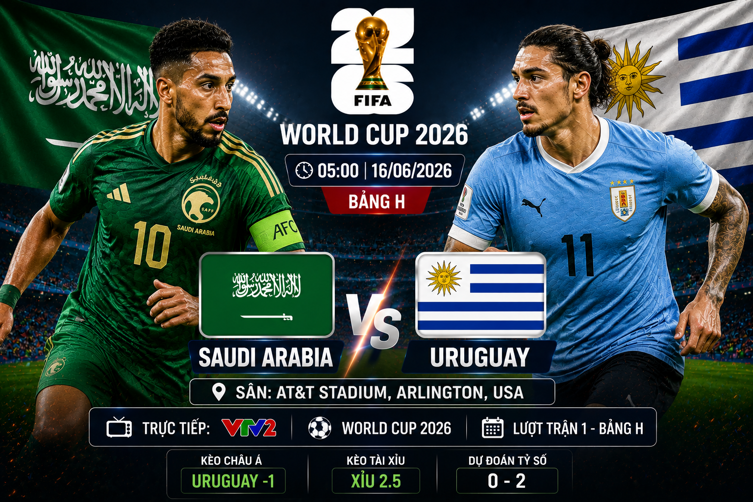 Soi kèo Saudi Arabia vs Uruguay